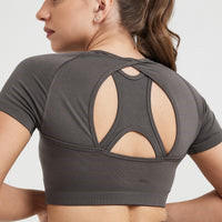 Soutien-gorge de sport sans coutures pour femme, dos nageur, col ras du cou, maintien moyen, pour yoga et fitness, couleur unie, respirant, séchage rapide, anti-transpiration - Product Image 3