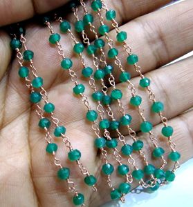 Natural Green Onyx Rondelle Faceted Beaded Wire Wrapped <b>Rosary</b> Chain - Product Image 2
