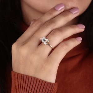 แหวนเพชร Toi Et Moi ทอง 14K มรกตและเพชรทรงหยดน้ำ แหวนหมั้นเรียบหรู แหวนแต่งงานดีไซน์เฉพาะ แหวนขอแต่งงานสุดพิเศษ ของขวัญสำหรับเธอ - Product Image 2