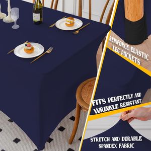 Navy Blue 4FT Spandex Rectangle Tablecloth Washable Wrinkle-Free Stretch <b>Covers</b> Comfortable Cloths for Your <b>Table</b> - Product Image 3
