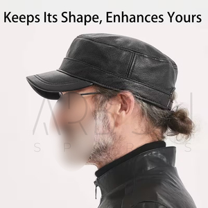New Arrival OEM ODM Premium Quality Genuine Leather <b>Cap</b> For <b>Men</b> Vintage <b>Flat</b> Top Cadet Hat Autumn Winter Warm Real Leather <b>Caps</b> - Product Image 6
