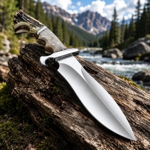 Couteau utilitaire Bowie A&M ENTERPRISES fait main en acier inoxydable à pointe tombante, manche droit en bois de cerf, étui en cuir, garantie 3 ans - Product Image 6