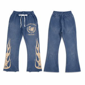 Wholesale price custom design Men's high quality Flared <b>Jogger</b> Pant screen printing flare baggy <b>trousers</b> pants - Product Image 1