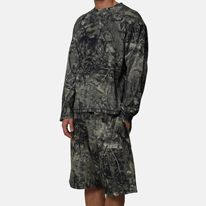 Ensemble haut à manches longues et short bermuda imprimé camouflage pour homme, respirant, taille élastique, tenue décontractée - Product Image 1