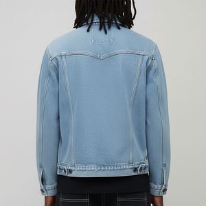 Top Trending Cotton <b>Jean</b> Denim Jacket For Mens Fashion Plus Size Custom Pockets Button Up Denim Men's Jackets Light Blue Color - Product Image 2