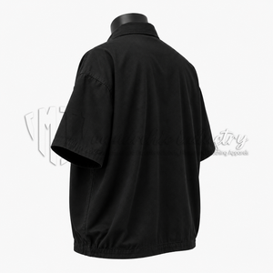 Chemise décontractée noire surdimensionnée pour homme en coton à manches courtes, col rabattu, couleur unie, tissu popeline anti-plis, idéale pour l'été - Product Image 5