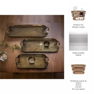 Plateau décoratif en laiton antique, rectangulaire, en métal doré, avec poignée, finition traditionnelle patinée - Product Image 4
