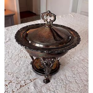 Royal Gold Floral Casserole Premium Food Warmers Ornate Glass & Stainless Steel <b>Buffet</b> <b>Server</b> with Decorative Flower Base - Product Image 3