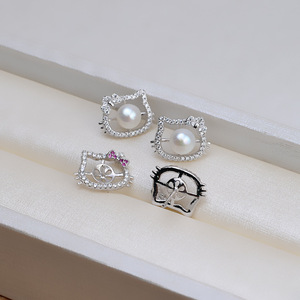 DIY Set of S925 Silver KITTY <b>Cat</b> Earrings Pendant and Open <b>Ring</b> with Pearls Trendy Fine Jewelry Accessories 1343 - Product Image 4