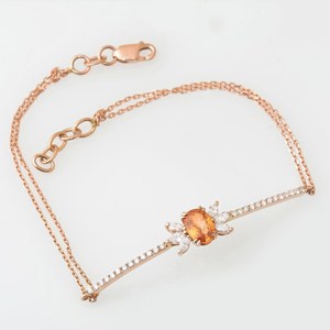 สร้อยข้อมือแซฟไฟร์สีส้ม แซฟไฟร์สีส้มธรรมชาติแท้ เครื่องประดับประจำเดือนเกิด ของขวัญสำหรับคนรัก - Product Image 3