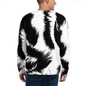 Sweat-shirt à col rond pour homme, imprimé plumes noires et blanches, coupe classique, pull décontracté en polyester tricoté, vêtement d'automne - Product Image 2