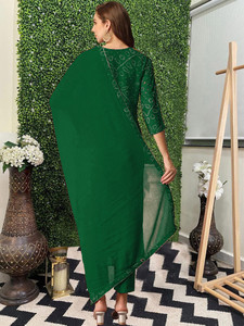 Elegant Green Bandhani <b>Kurta</b> Set With Dupatta Loose Fit Floor Length Cotton <b>Women</b> Ethnic Wear India Pakistan Style All Seasons - Product Image 2