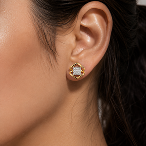 18K Yellow Gold Diamond Geometric Stud <b>Earrings</b> for Women High Polish Daily Wear Party Wedding Jewelry Gift - Product Image 1