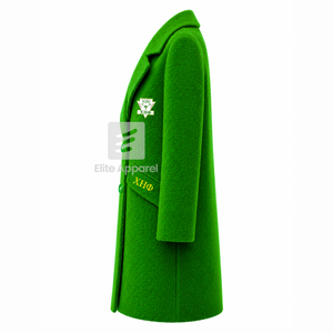Manteau long en laine personnalisé de la sororité Chi Eta Phi, logo brodé sur le devant, couleur verte et jaune, manches longues, pour femme. - Product Image 4