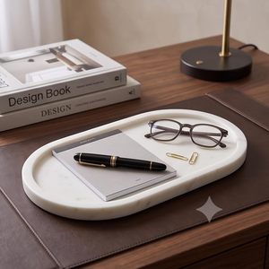 Plateau ovale en marbre blanc naturel pour salle de bain, cuisine, service, décoration de table à manger, organisateur de comptoir domestique - Product Image 6