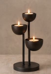 Contemporary Textured Dark Gray Finish <b>Metal</b> Candle Holder Sculptural Multi Tier Staggered <b>Bowl</b> Art Piece for Luxury Interior - Product Image 2