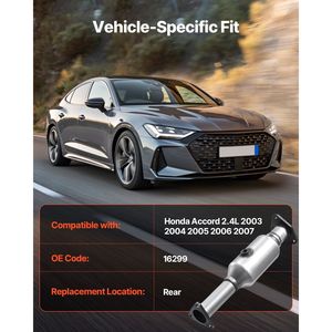 Convertitore Catalitico Posteriore di Ricambio per Honda Accord 2.4L 2003-2007, Compatibile con Motore 2.4L L4, OE 16299 ST - Product Image 2