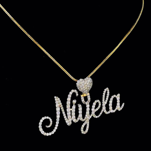 Collar con nombre personalizado de plata y moissanita, colgante de corazón con diamantes, joyería hip hop personalizada, regalo para mujer - Product Image 3