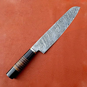 Damascus Steel Chef Knife With Wooden Handle And <b>Black</b> Grip - Product Image 4