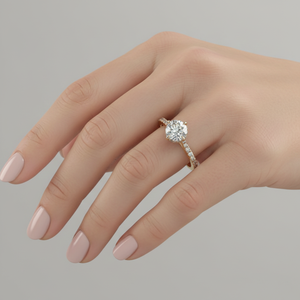 แหวนหมั้นเพชรสร้างในห้องปฏิบัติการ Stonewels ทอง 14K ทรง Cathedral Pav Crown สไตล์วินเทจ พร้อมใบรับรองการฝังแบบ Prong Setting แบบสั่งทำพิเศษ - Product Image 5