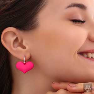 PRAO Néon Rose Coeur Huggie Boucles D'oreilles Mode Acrylique Enduit Bijoux - Product Image 1