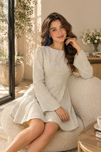 Robe Courte Bohème Simple en Lin/Coton à Manches Longues, Coupe Trapèze, Taille Naturelle, Volants, Couleur Unie, Élégante, Dos Nu Torsadé pour l'Été - Product Image 6