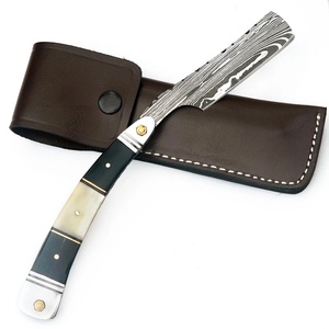 Navaja de Bolsillo Plegable de Acero de Damasco Premium, Mango de Micarta y Hueso, Funda de Cuero, Cuchillos de Supervivencia y Caza, A&M Enterprises - Product Image 5