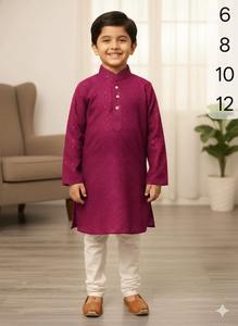 Conjunto de Kurta y Pijama para Niños, Fabricado en India, con Bordado Chikankari de Lakhnavi, para Ocasiones Especiales y Celebraciones, en Venta - Product Image 3