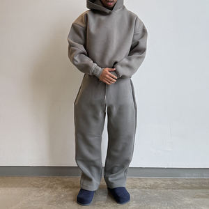Heavy GSM Hooded Jumpsuit Loose Fit <b>One</b> Piece Tracksuit Solid Gray Drawstring Casual - Product Image 1
