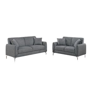 Elegante Set Divano 2 Pezzi in Tessuto Grigio Scuro Simil-Juta, Design Accogliente, Divanetto Imbottito con Cuscini per il Massimo Comfort nel Soggiorno - Product Image 2