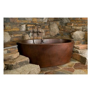 Double Wall Hammered Copper Antique Freestanding Bathtub Elegant Luxury Soaking Tub Handcrafted Design Durable Eco-Friendly - Product Image 1