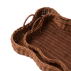 Scalloped Rattan Storage <b>Basket</b> Customize Color, Eco-Friendly <b>Wicker</b> Tray For Tabletop Decor Premium Vietnam Rattan Organizer - Product Image 5