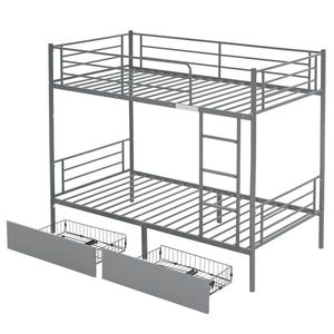 Twin Over Twin Convertible Grey Metal Bunk Bed with 2 Storage Drawers Divisible Into Two Daybeds - Product Image 1