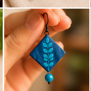 Blue Leaf Pattern Eco-friendly Ceramic Tile Jewelry Set Pendant Earrings Handmade Floral Accessory Gift with Custom Packaging - Product Image 6