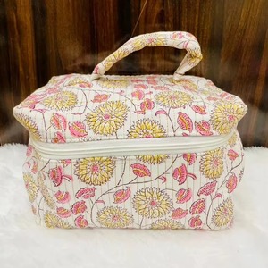 <b>Floral</b> Printed Cosmetic Case Medium Size Zipper Closure Soft Handle Bohemian Style Textile Makeup Bag - Product Image 5