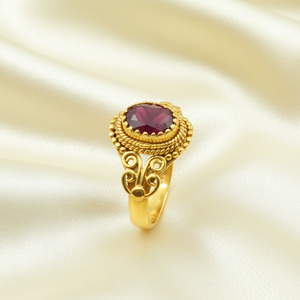 Vintage Ruby <b>Ring</b> 925 Sterling Silver Yellow Gold Plated Oval Red July Birthstone Filigree Handmade <b>Statement</b> Jewelry Gift Women - Product Image 1