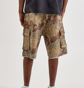 Pantalones Cortos Cargo de Camuflaje Desértico para Hombre con Decoración de Perlas de Imitación, Estilo Urbano, Cintura Media, Cierre Elástico - Product Image 6