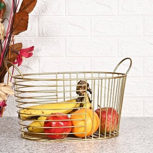 Eco-Friendly Woven Metal Wire Small Oval <b>Storage</b> <b>Basket</b> with Handles for Kitchen <b>Storage</b> - Product Image 1