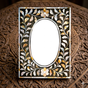 Rectangular Shape Handmade Polished Mother of Pearl Photo <b>Frame</b> Black Floral Design Customized Size Hot Selling - Product Image 1