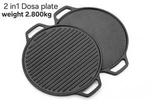 30cm Classic Cast Iron Reversible Griddle Heavy Duty Double Sided Grill <b>Pan</b> with Flatware for Stove Tops and Gas Cookware Set - Product Image 2