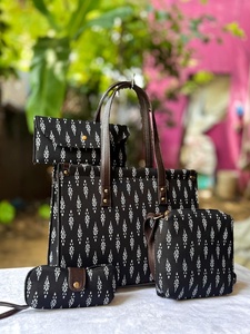 4 Piece Quilted Tote Bag Gift Set with Storage <b>Box</b> Cotton Printed Travel Pouch Combo OEM Wholesale Export India - Product Image 6