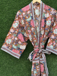 Floral Hand Block Cotton <b>Kimono</b> Women V-Neck Long Robe <b>Beach</b> Cover Resort Wear Lightweight Summer Spring High Quality Lounge - Product Image 6