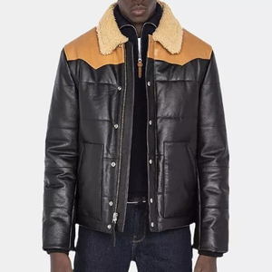 Wholesale Price <b>Men</b> Heavy Duty <b>Leather</b> Cow Skin Sherpa Shearling Winter <b>Jacket</b> High Quality High Street Casual Wear Windproof - Product Image 4