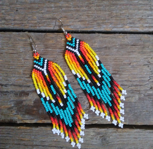 Pendientes de aro dorados con flecos de cuentas y cuentas azules, blancas y azul marino para mujer, joyería - Product Image 6