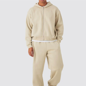 Nouvel ensemble de survêtement 2 pièces avec sweat à capuche zippé et pantalon 100% coton, logo personnalisé, coupe oversize pour homme - Product Image 5