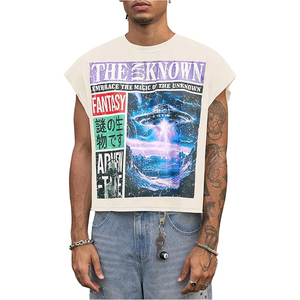 Camiseta sin mangas para hombre con estampado de OVNI, estilo urbano, cuello redondo, jersey de algodón, corte regular - Product Image 1