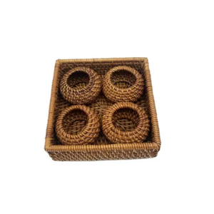 Lot de 4 anneaux de serviette en rotin rustique avec plateau pour une décoration de table élégante, décoration de mariage du Vietnam - Product Image 4