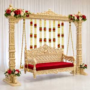Vibrant Garba Night <b>Decor</b> Maharaja Golden Swing Premium <b>Elephant</b> Carved Wedding Stage Jhula Traditional Indian Wedding Swings - Product Image 3