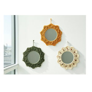 Espejo Redondo de Pared de Macramé Boho de 14 Pulgadas, Hecho a Mano con Cuerda de Algodón, Decoración Colgante para Dormitorio, Sala de Estar, Decoración del Hogar - Product Image 1