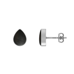 Premium 925 Silver Shungite Gemstone Pear Marquise Oval Cab Butterfly Lock Stud <b>Earrings</b> Bezel Setting Pack of 3 Pairs - Product Image 1
